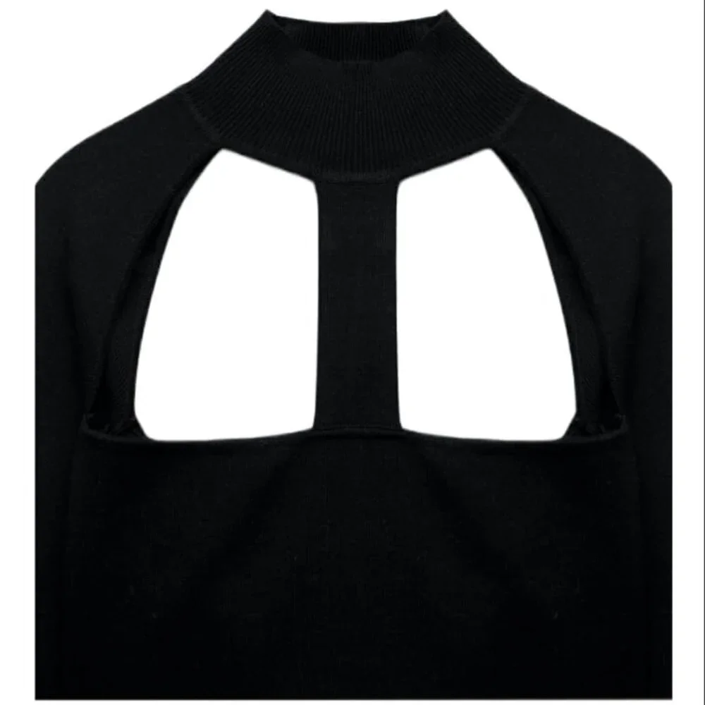 ZARA KNIT HIGH-NECK TOP WITH CUT-OUT DETAIL BLACK | 3519/013 SIZE S